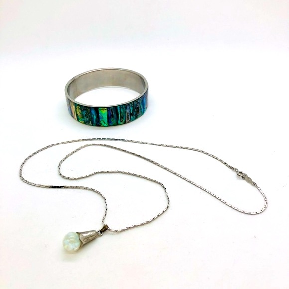 Vintage Abalone Bracelet & Glitter Globe Pendant Necklace - Picture 13 of 15